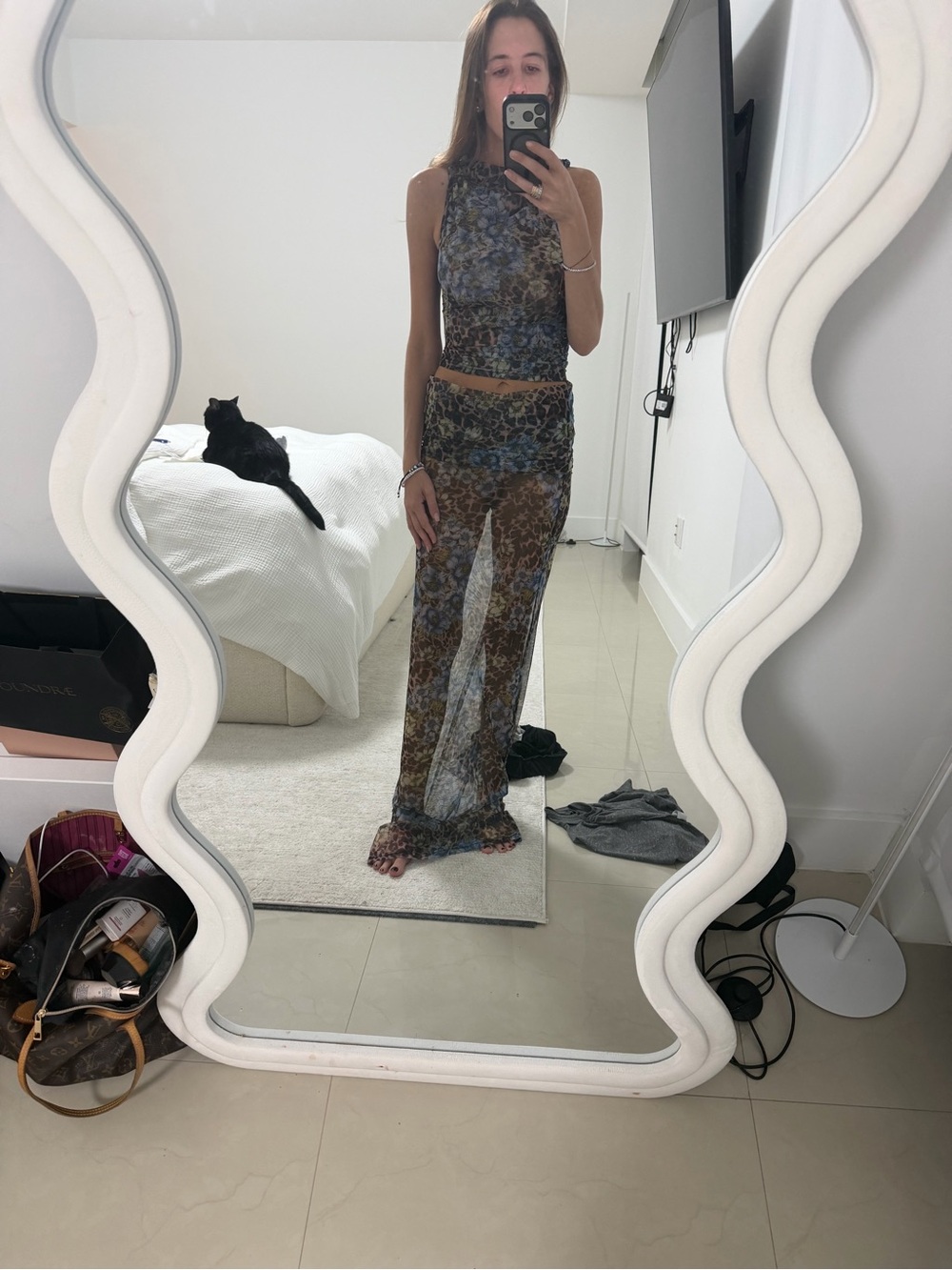 REVOLVE Sheer Floral Two-Piece Midi Dress in Blue and Brown